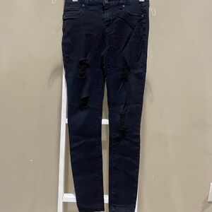 Blue Spice Black Distressed Skinny Jeans Size 1 Juniors Stretch Raw Hem